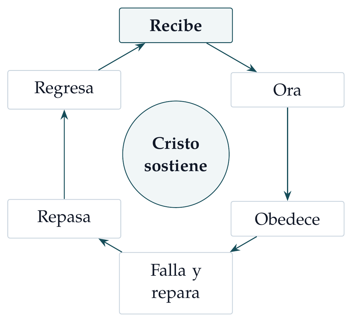 Ciclo de práctica. La práctica cristiana es regreso repetido a lo que Cristo da, no actuación.
